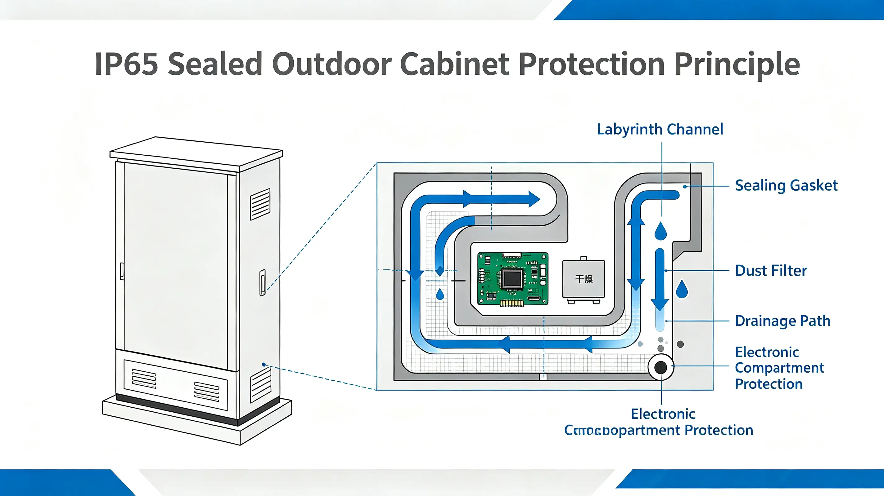 IP65 fully sealed outdoor cabinet waterproof labyrinth channel design